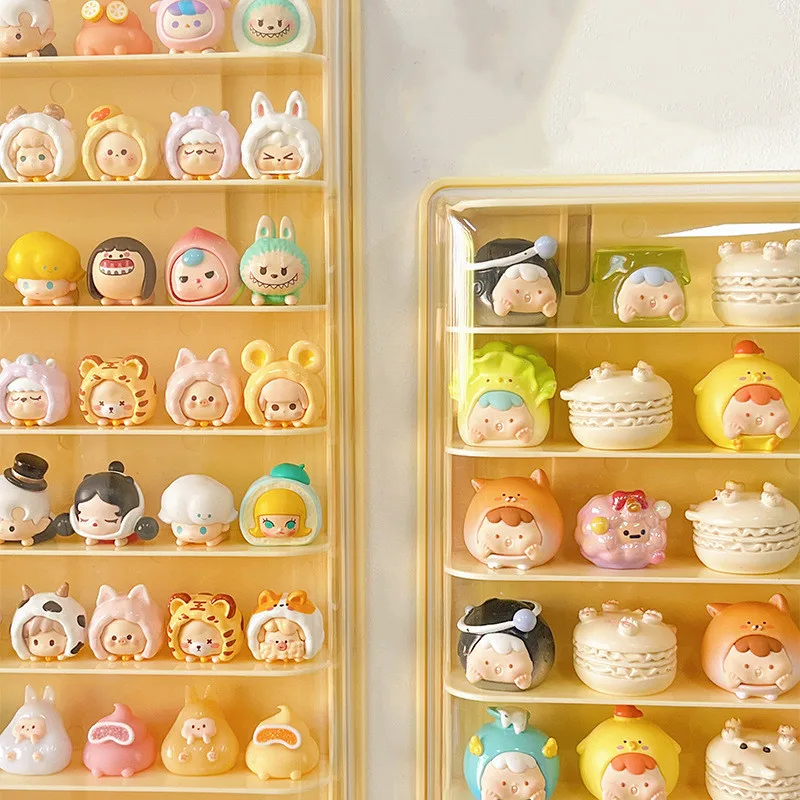 Wall-Mounted New Pop Bean Storage Box Mini Dolls Cute Anime Figure Kawaii Desktop Ornaments Display Rack Blind Box Display Case