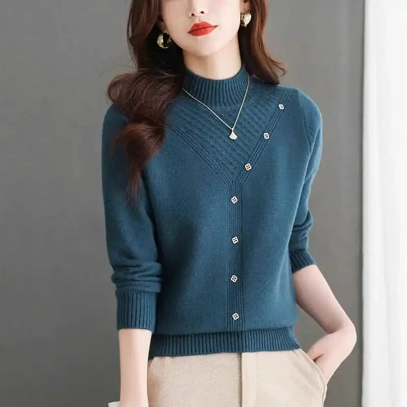 Semi-Turtle Neck Sweater Women Coat Autumn Winter New Pullover Design Soft Glutinous Knitwear Bottoming Shirt Fashion Top Female