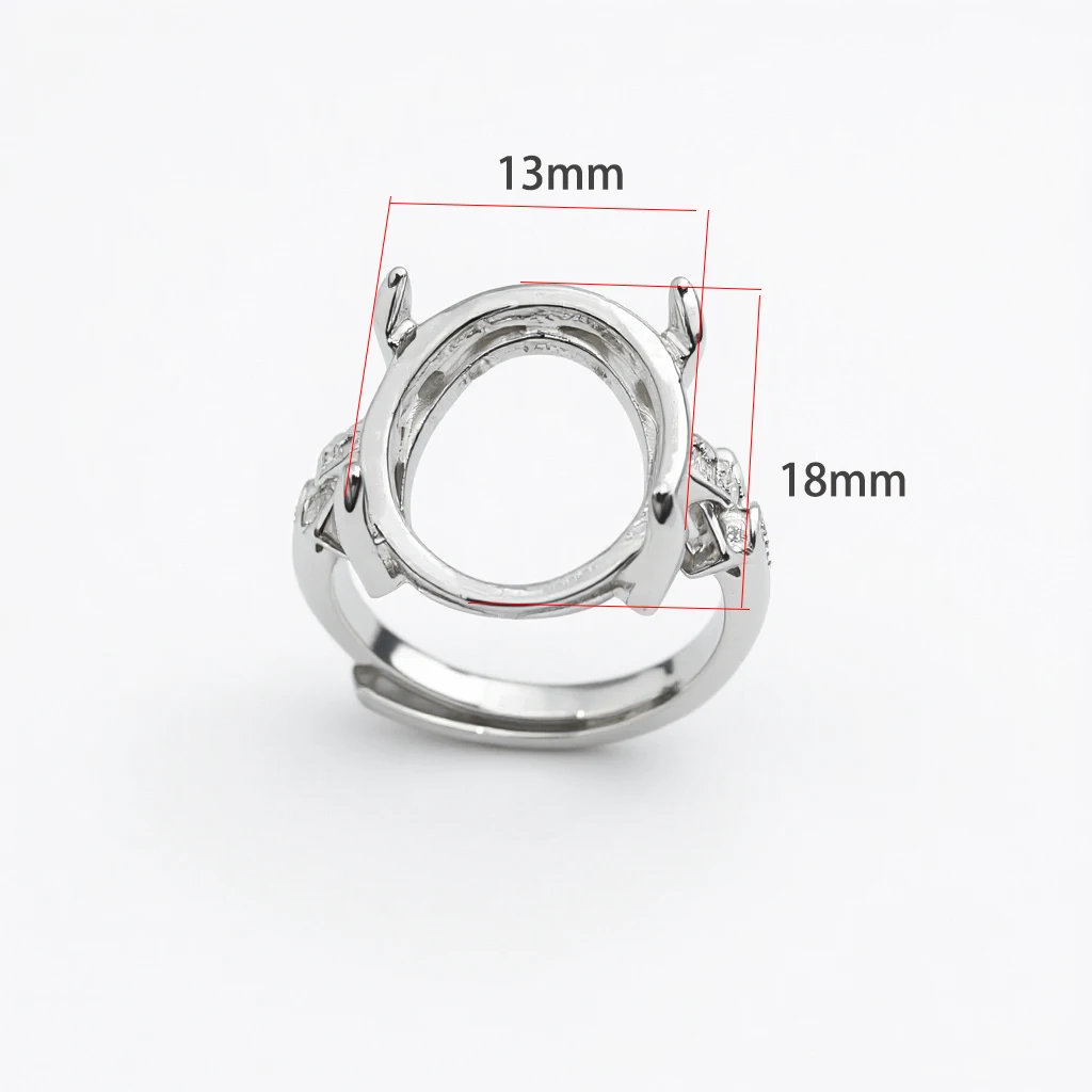 2Pcs Semi Mounting Adjustable 13x18mm Ring Blank Brass CZ 4 Prong Setting Cabochon Gemstone Base for DIY Women Jewelry Making