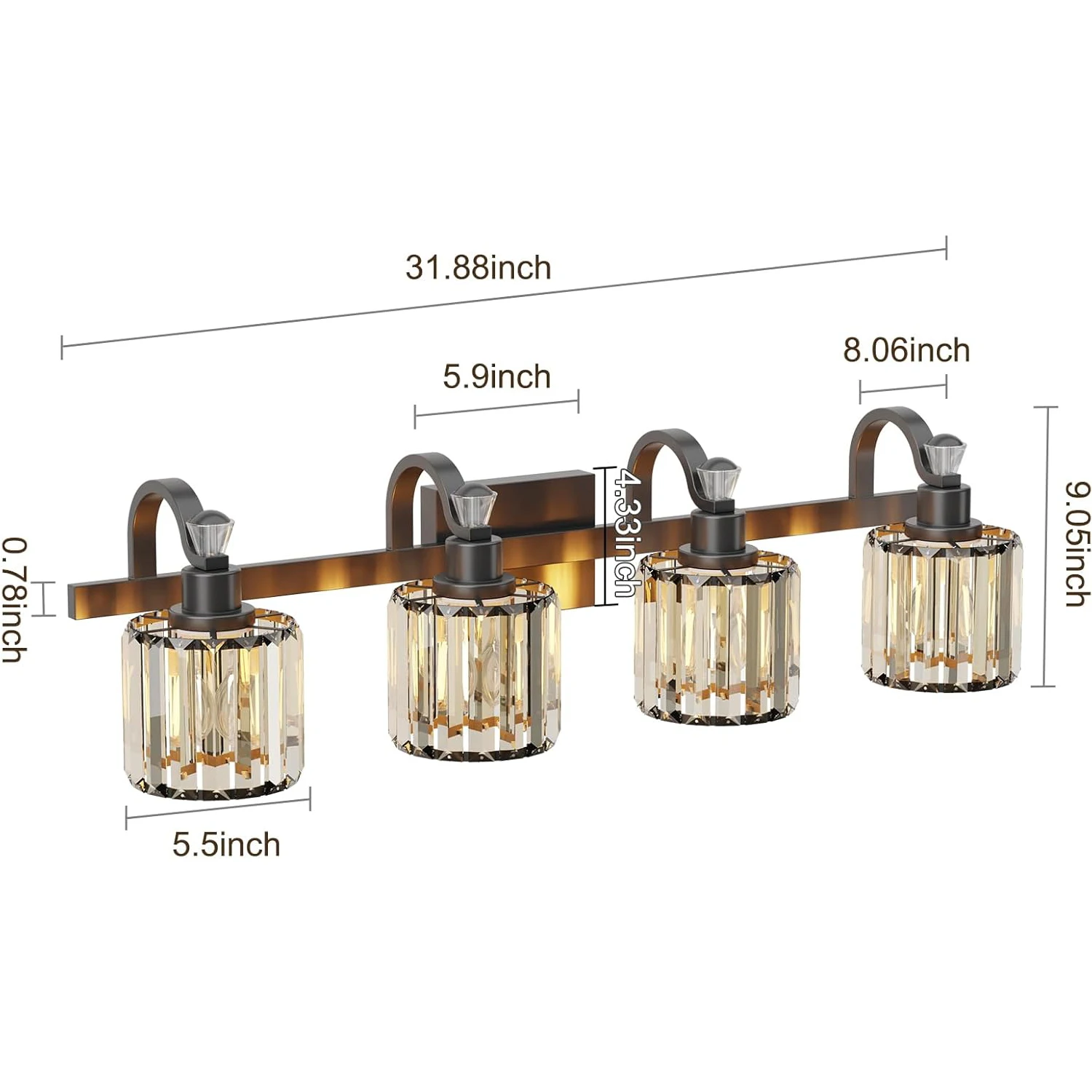 Хрустальный матовый черный светильник для туалетного столика в ванной комнате, 4-светный современный светильник для туалетного столика в ванной комнате, настенное освещение для ванны, основание E26