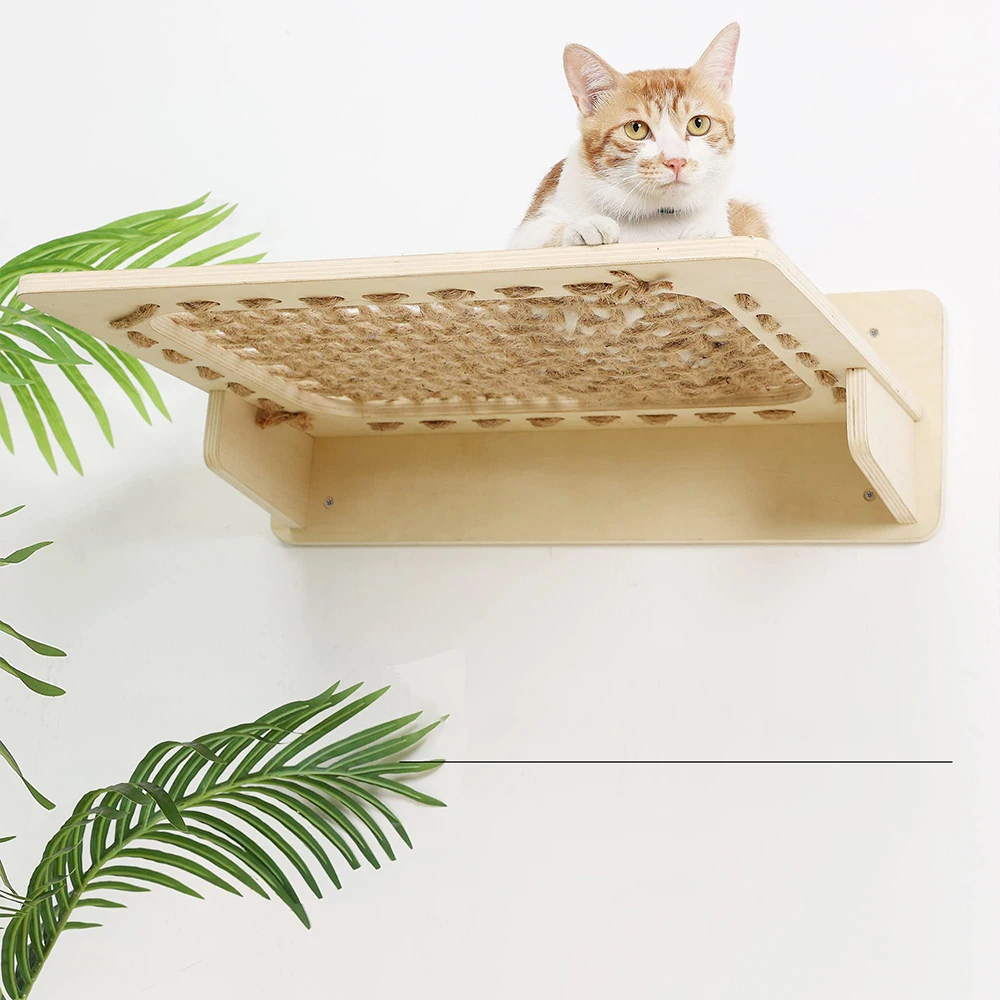 Cat Bed Wall Mounted Hammock For Large Cats Or Kitty Wood And Sisal Rope Wall Shelves And Perches Bed Furniture Jumping