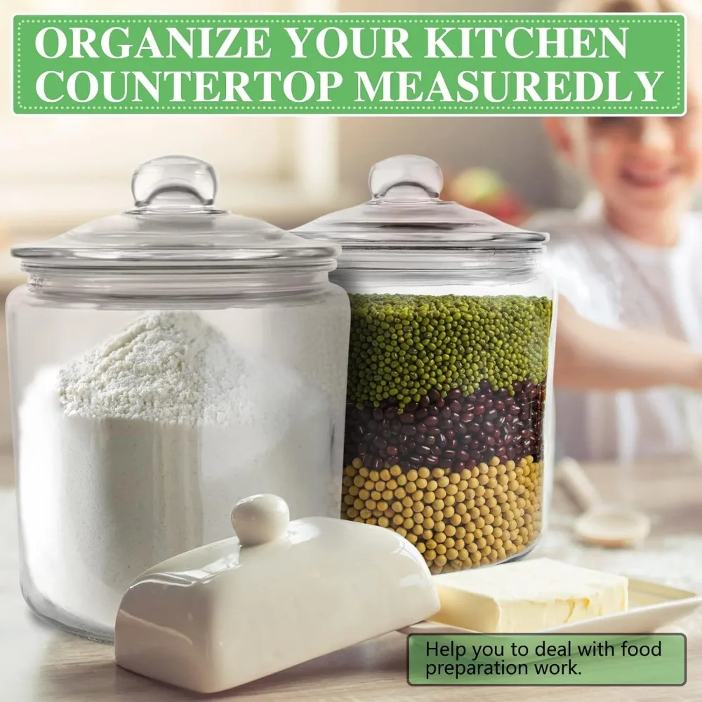 

2 Glass Storage Jars Set,1 Gallon Cookie Jar for Food Storage,Airtight Glass Jars with Lids for Kitchen Counter Pantry