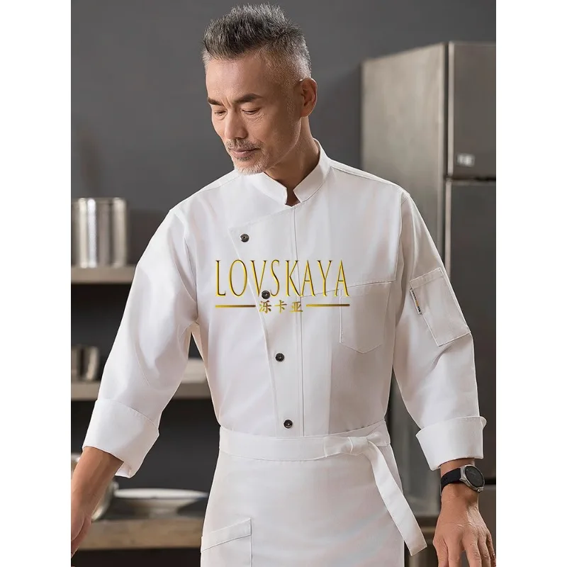 Roupa de trabalho do chef de manga comprida, algodão puro, chefe de cozinha, restauração, restaurante, outono e inverno