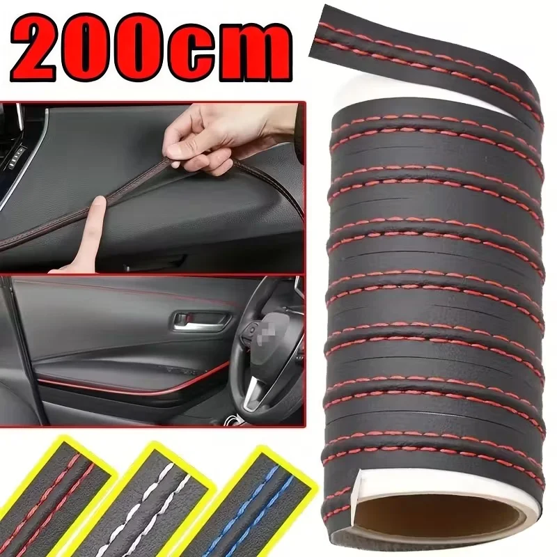 

1pc Car Self Adhesive Dashboard Pu Leather Decorative Line Car Interior Red DIY Braid Strip Car Interior Moulding Decoration 2m