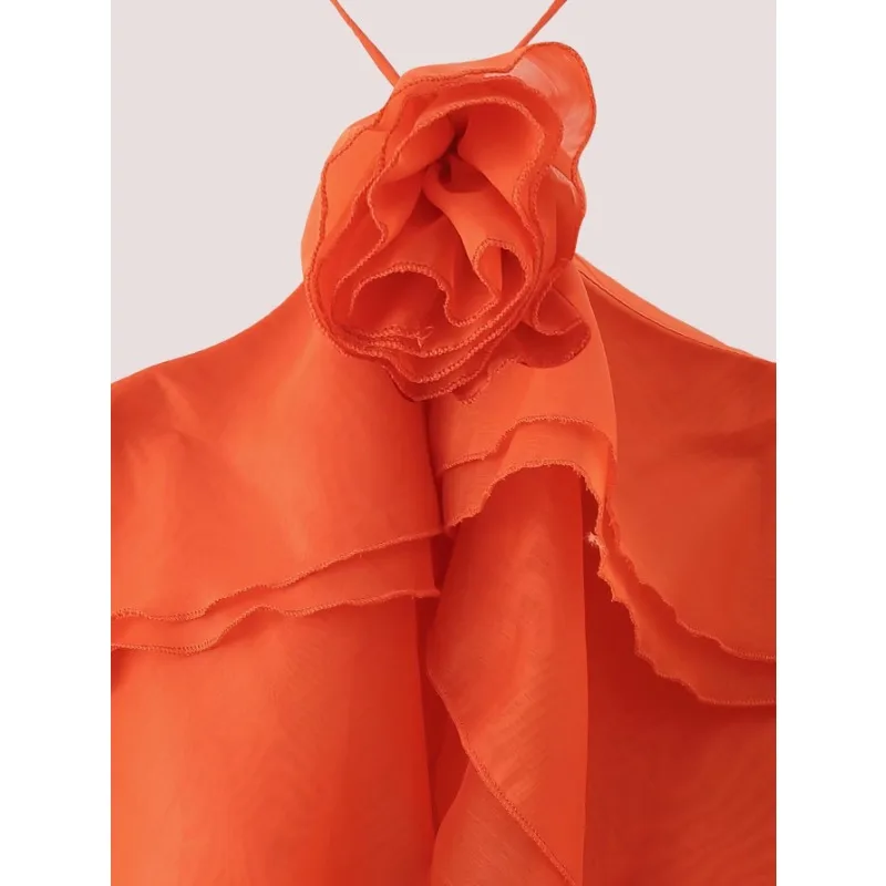 Luxo high-end feminino floral babados bolo em camadas sem costas halter vestido festa de casamento aniversário vestidos longos para férias femininas