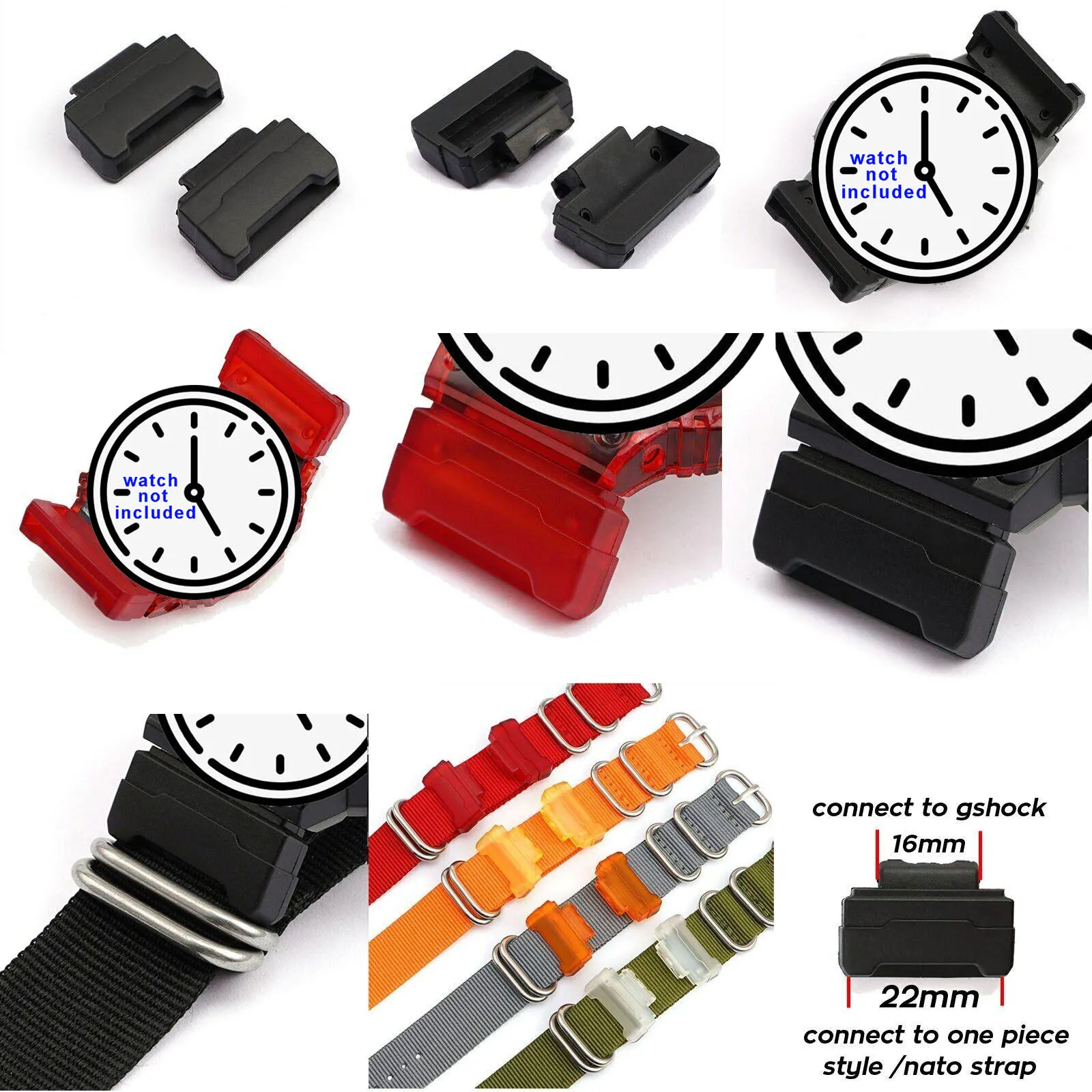 PC Watch Strap Connector for Casio G-SHOCK DW6900 5600 GA110 Adapter GSHOCK Clear TPU Connectors Watchband DIY Converter 16mm