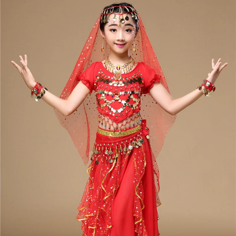 Buikdanskostuums voor kinderen Meisjes Kinderen Buikdansrok Bollywood Dansjurk Prestatie Competitie Indiase stoffen set