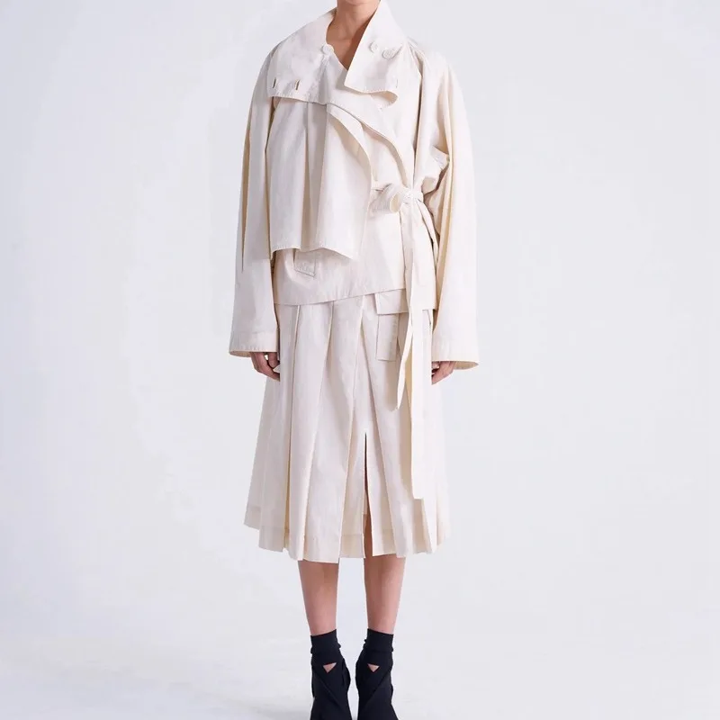 2023 Autumn and Winter Leisure Commuter Cotton Short Trench Coat Skirt Set