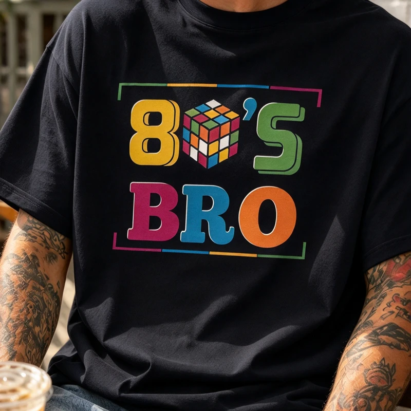 80s Bro Vintage Rubik Cube Graphic Tee Casual Short Sleeve Crewneck T Shirt 1980s Retro Gift for Puzzle Fans Harajuku Y2k Top