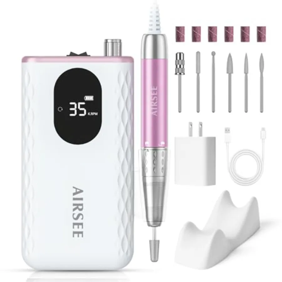 

Professional Rechargeable Cordless Nail Drill for Acrylic Gel Dip Powder Extension with 56 Sanding Bands 7 Bits Low Noise Low H