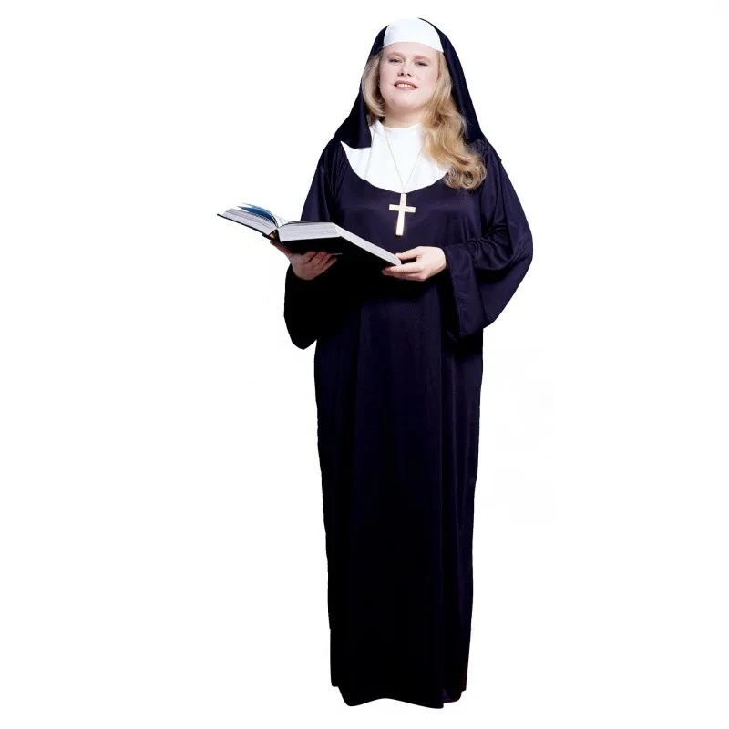 Halloween Costume Women's Nun Costume Traditional  Sister Black Robe Religious Costumes CosplayHalloween Costumes for Women