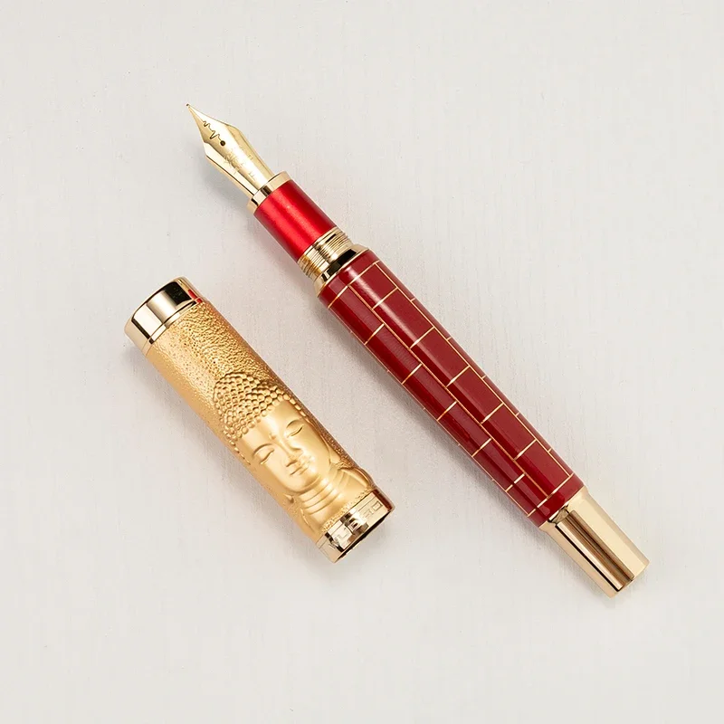 Jinhao Wudao Buddha Craving Fountain Pen F/M 0.5MM 0.7MM F/M Nib,Damien Tip 35 No. 6 Vintage Red Colors Office Calligraphy Pen