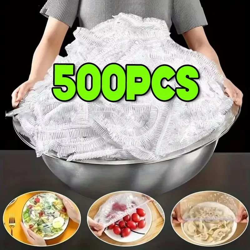 100/300/700 pces saco plástico descartável, capa de alimentos, armazenamento elástico do saco de alimentos, organizador da cozinha, saco de frutas, embalagem da tampa da tigela