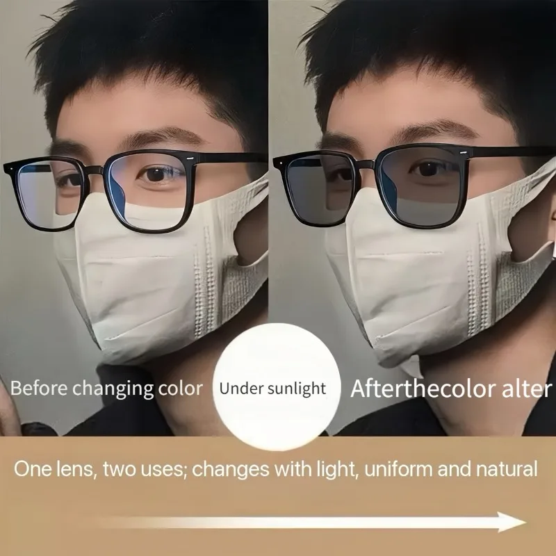 1 Stück Unisex-Photochrom-Brille, Auto Grau/Braun. Ultraleichter matter Rahmen, flache Gläser. Für den Alltag, das Büro, Autofahren & Radfahren.
