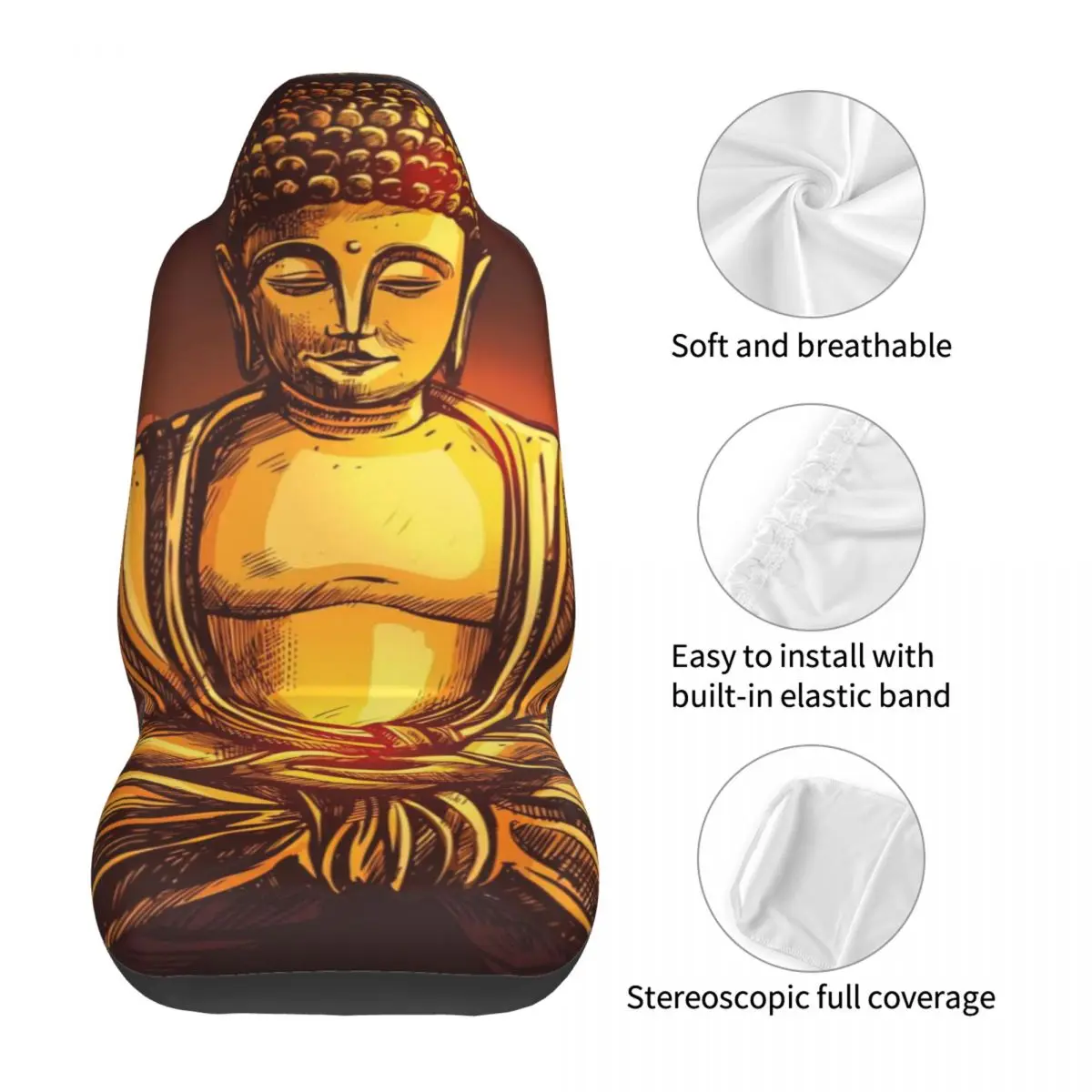 Buddha On Lotus Flower Car Seat Cover Custom Printing Universal Front Protector Accessories Cushion Set