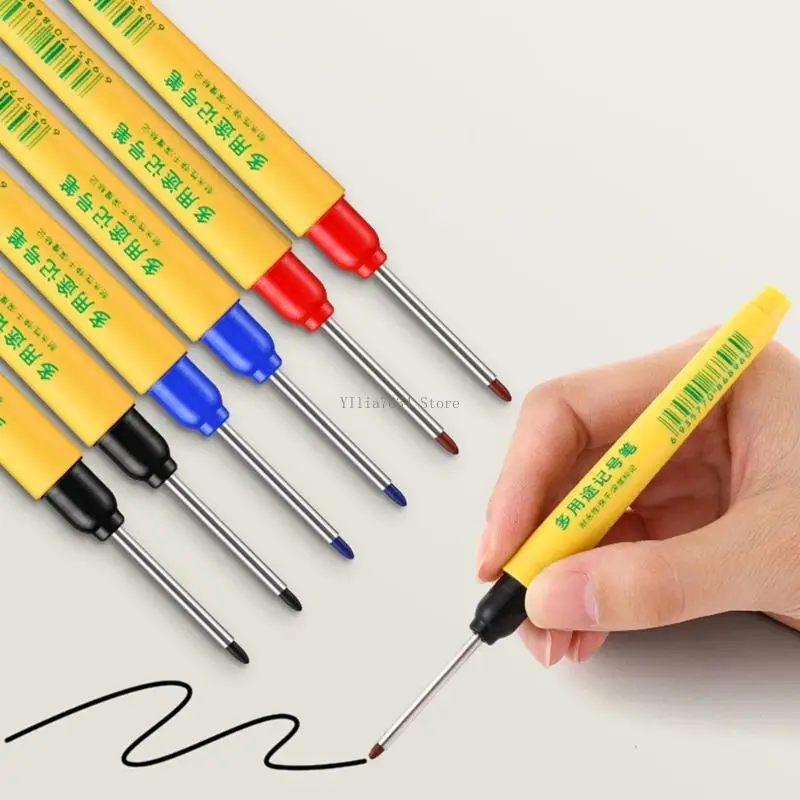 6Pcs 33mm Long Head Woodworking Marker Waterproof Deep Hole Long Nose Markers for Marking on Metal Glass Ceramics