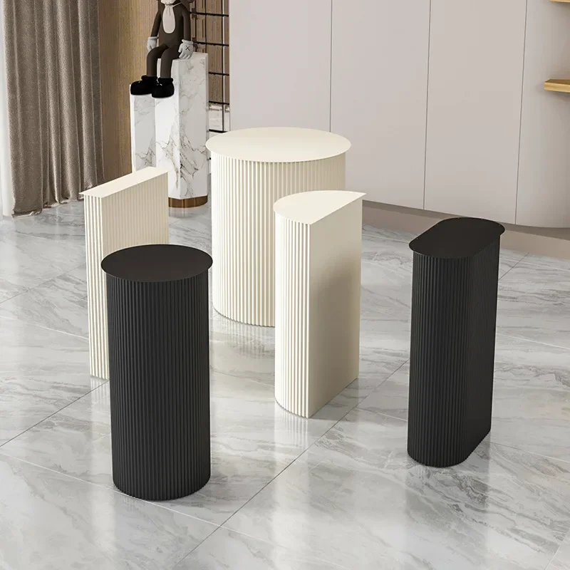 Slate table legs, cylindrical semi-oval dining table, marble base, wrought iron bracket