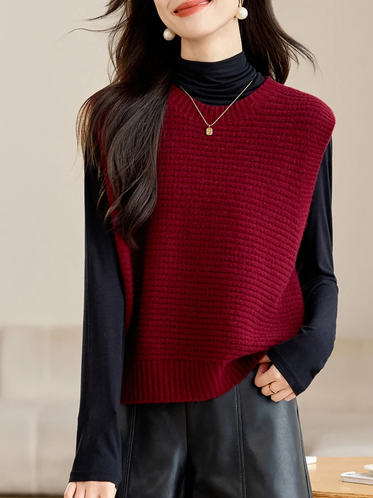 

00% вязаный свитер из чистой шерсти, женский осенне-зимний круглый жилет Ne Svel, корейский универсальный многослойный свитер, жилет