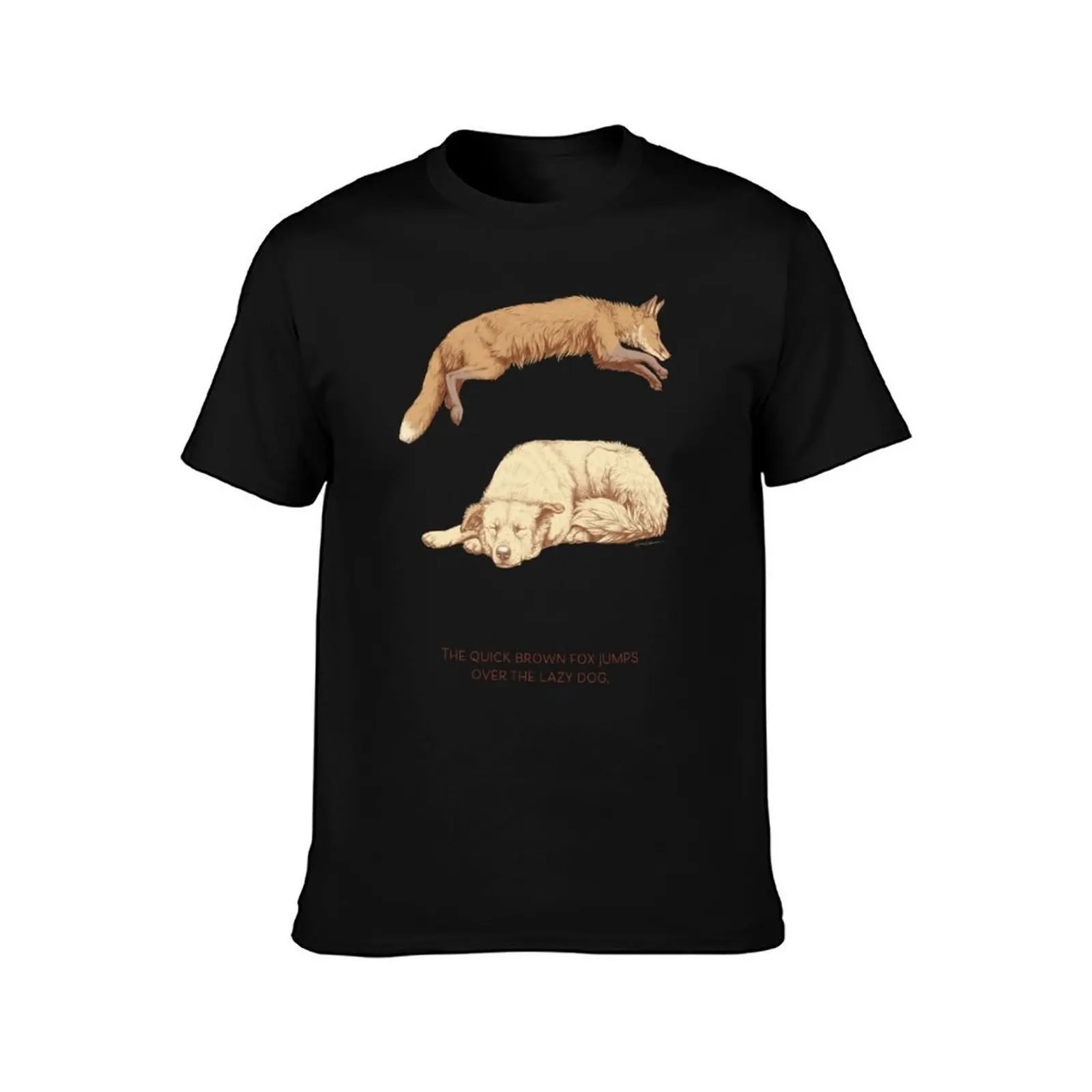 The quick brown fox jumps over the lazy dog. T-Shirt, Summer Casual Cotton Tee, Oversized Streetwear Tops, Vintage Graphic Print