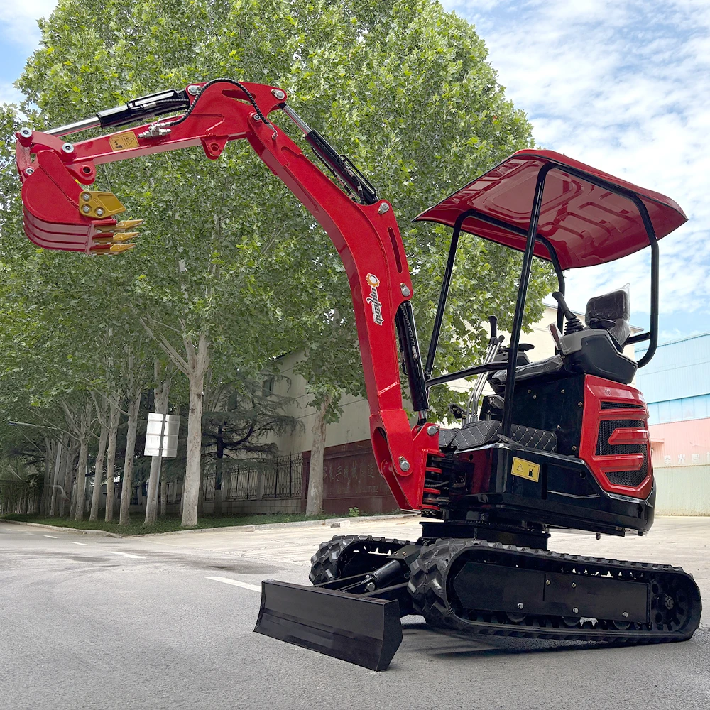 Custom-made mini crawler excavator, diesel engine, compact hydraulic loader, with various attachments.