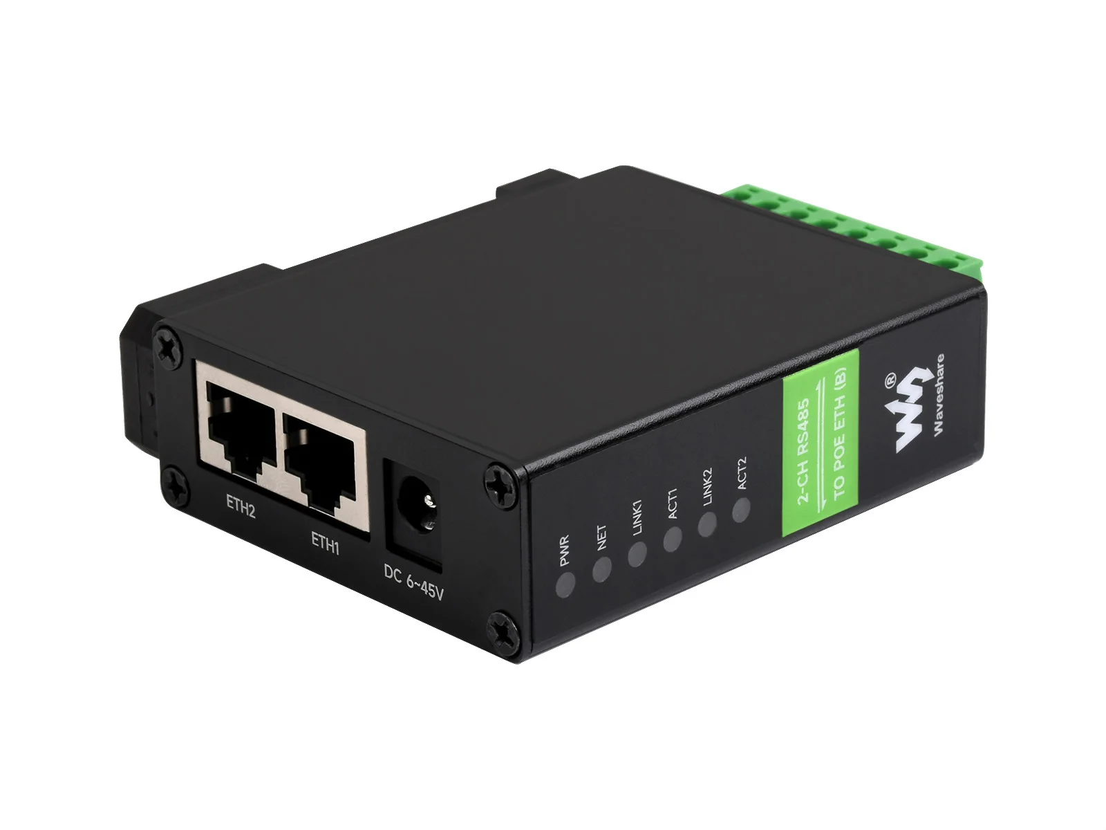 Waveshare 2-Ch RS485 To RJ45 Ethernet Serial Server, Dual Channels RS485 Independent Operation, Modbus gateway, MQTT gateway