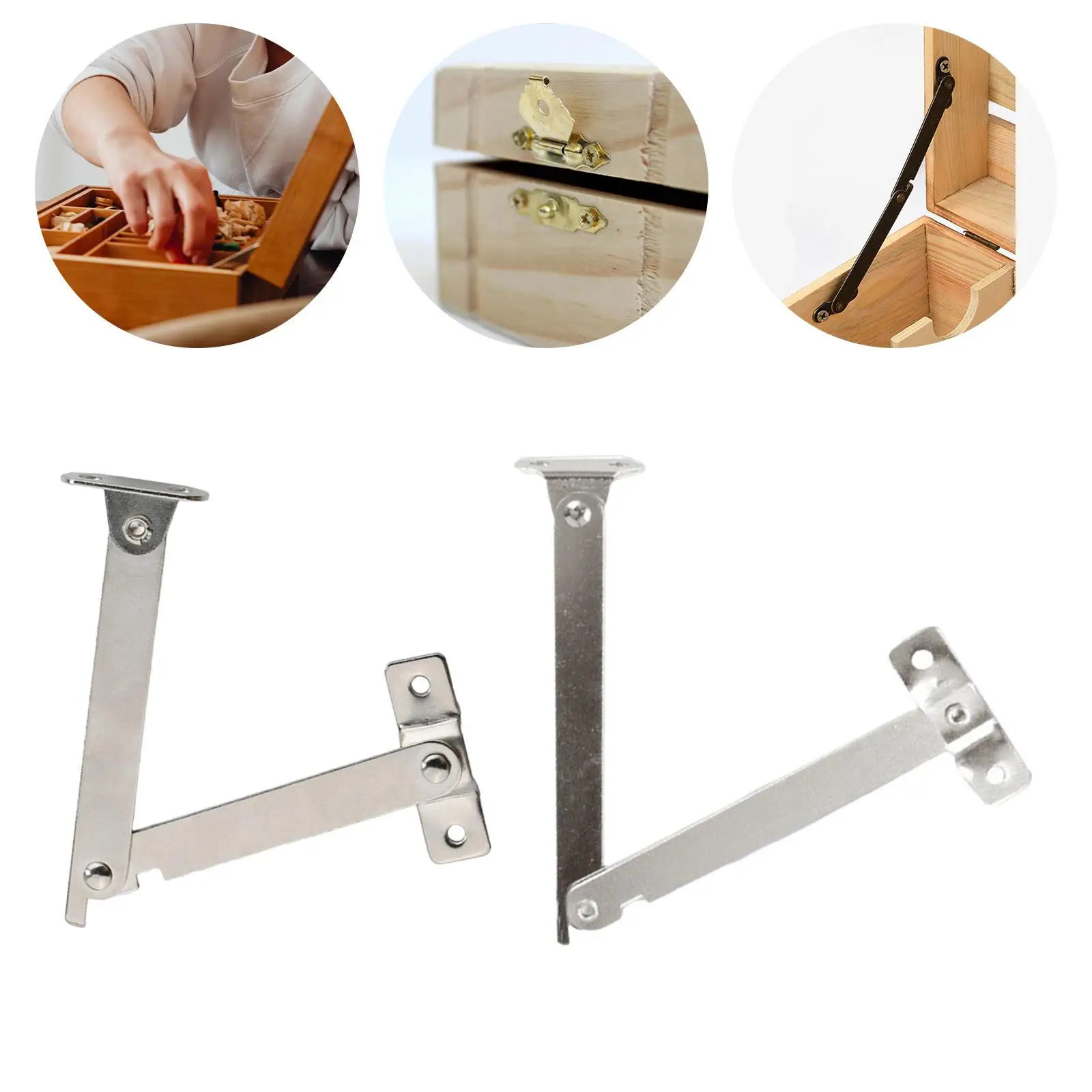 2Pcs Folding Lid Support Hinges Metal Furniture Hardware Chest Cabinet Lid Support for Wooden Box Cupboard Door Hinge Supporting