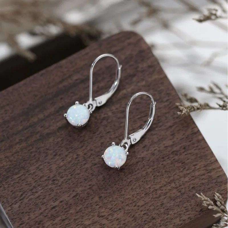 

S925 Серебро Стильный геометрический опал Ушной крючок Пряжка Простой универсальный женский драгоценный камень