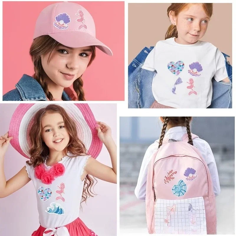 Mermaid Tail Embroidery Cloth Sticker Coral Shell Pearl Patch Sticker Computer Embroidery Label Small Conch Starfish Chapter Boy