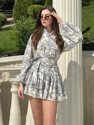 TARUXY-vestido plisado con estampado Retro para mujer, traje elegante de manga larga con cordones y volantes, moda urbana