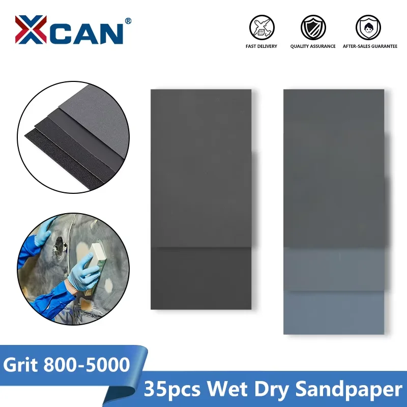 XCAN 35pcs Wet Dry Sandpaper Set 800-5000 Grit Abrasive Sanding Paper Sheets for Wood Metal Polishing Grinding Abrasive Tools