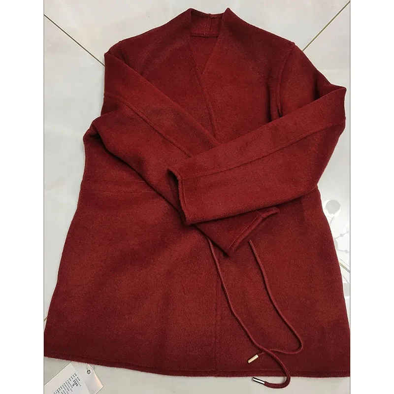 Damski płaszcz wełniany dwustronny 2025 wiosna jesień nowy kobiecy lekki elegancki prosty płaszcz wełniany z podwójnym aksamitem i długim rękawem ﻿