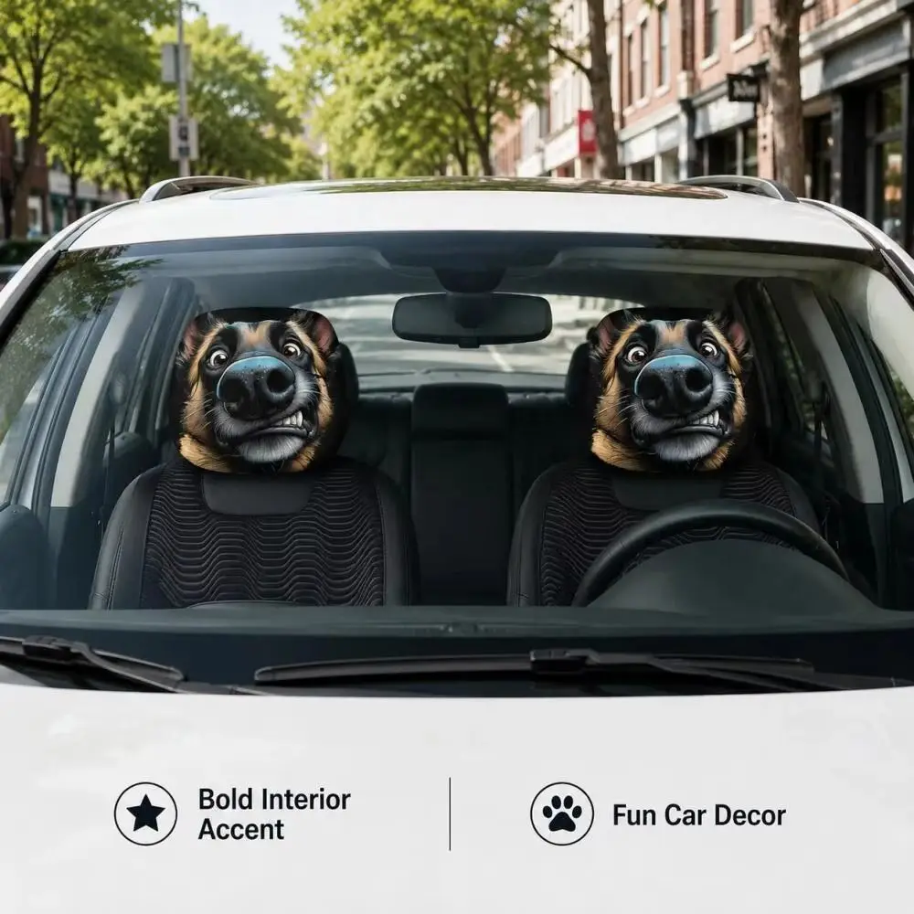 Cartoon Car Headrest Covers Exaggerated Funny Face Expressions Car Pillowcase Cool Decorations Stain-Proof Oil-Proof