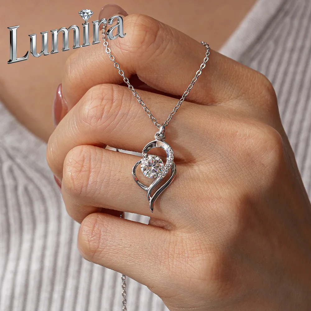 Lumira Women's Fashion Classic Platinum PT950 Necklace Wrap-Style D Color 1 Carat Moissanite Pendant Wedding Fine Jewelry Gifts