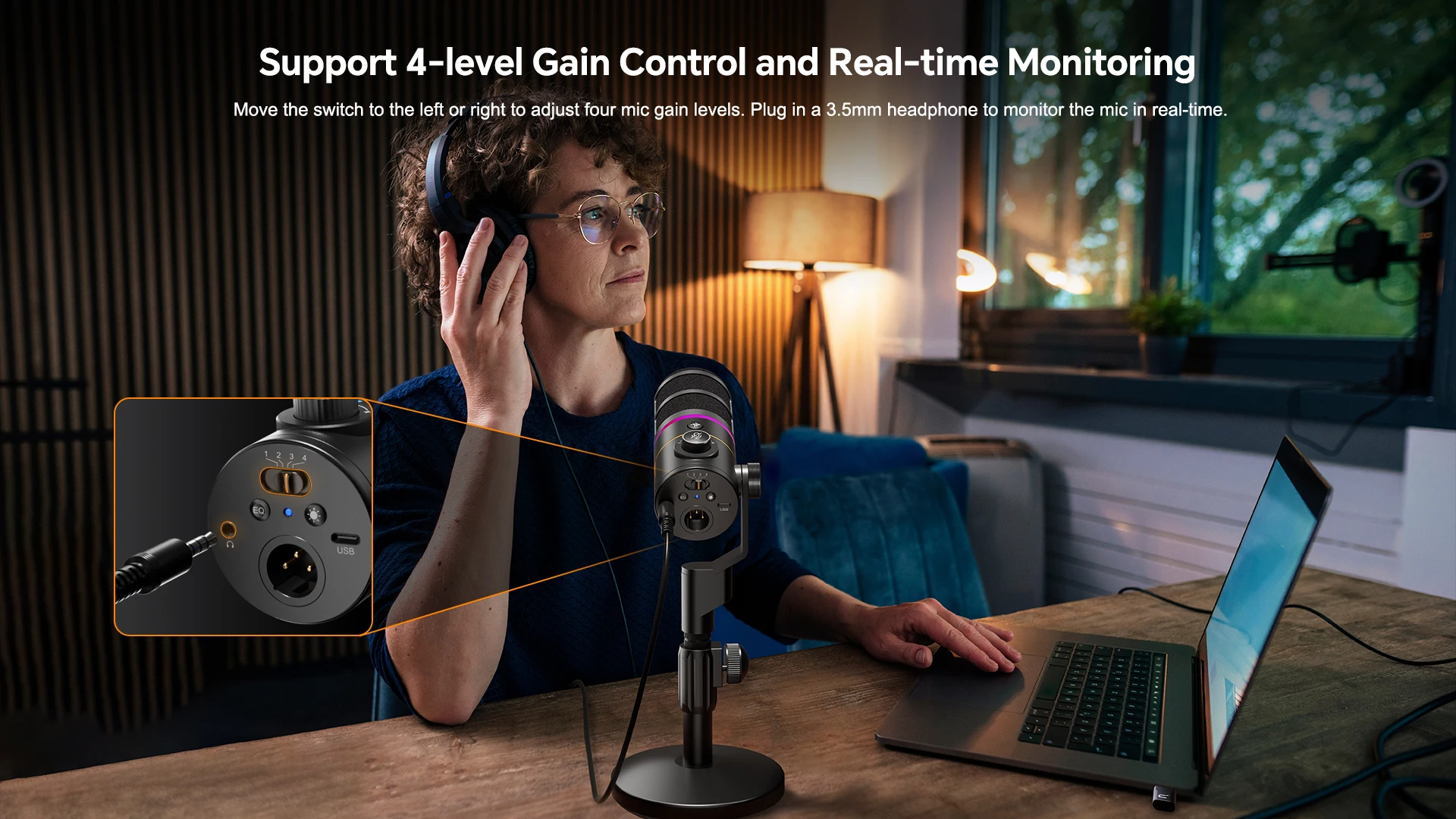COMICA Ejoy D10 Pro RGB USB/XLR Dynamisches Kabelloses Mikrofon Gaming-Mikrofon Rauschunterdrückung für Streaming, Interviews und Podcasts – Detail 13