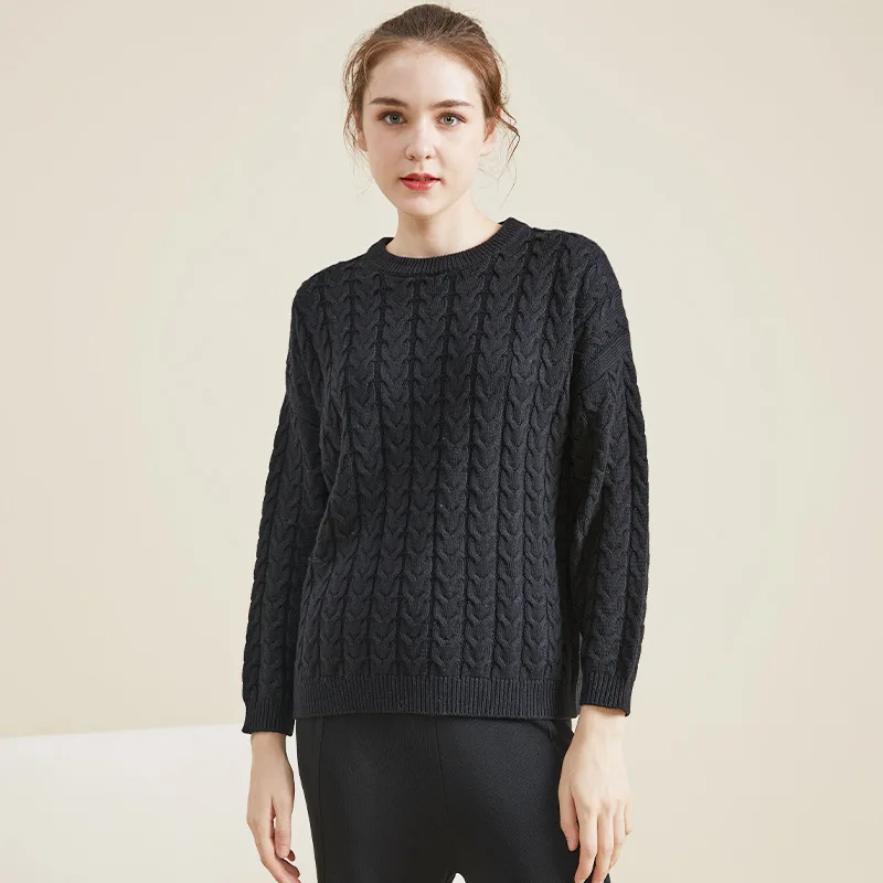 Women's Cashmere Sweater Winter New Pure Natural Mulberry Silk Thick Wool Fried Dough Twists Thickened Knitwear