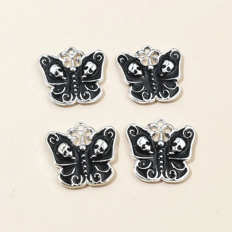 10pcs crâne papillon charmes pendentif émail gothique Punk Style bricolage fabrication de bijoux accessoires collier Bracelet résultats