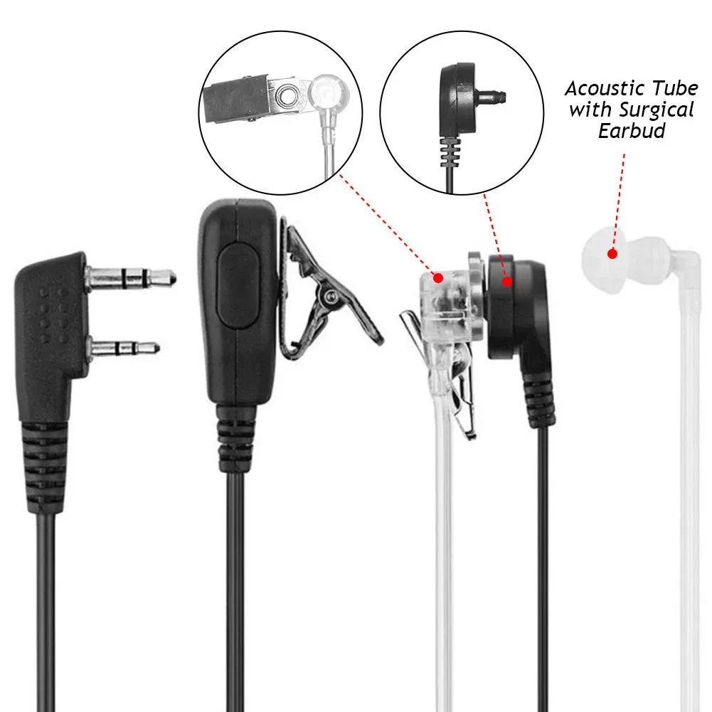 2 Pin PTT MIC Headset Covert Acoustic Tube In-ear Earpiece For Kenwood TYT Baofeng UV-5R BF-888S CB Radio Accessories