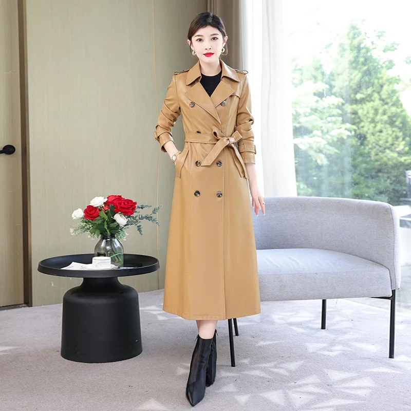 Chaqueta de Cuero Genuino Sle Haifeng para Mujer, Estilo Coreano, Entallada, de Media Longitud, Cortavientos, Moderna, para Primavera y Otoño