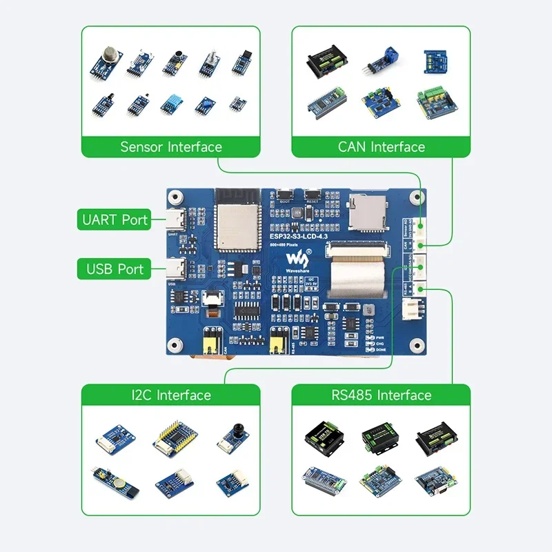 ESP32-S3 4.3inch Capacitive Touch Display Development Board 800×480 5-point Touch 32-bit LX7 Dual-core Processor