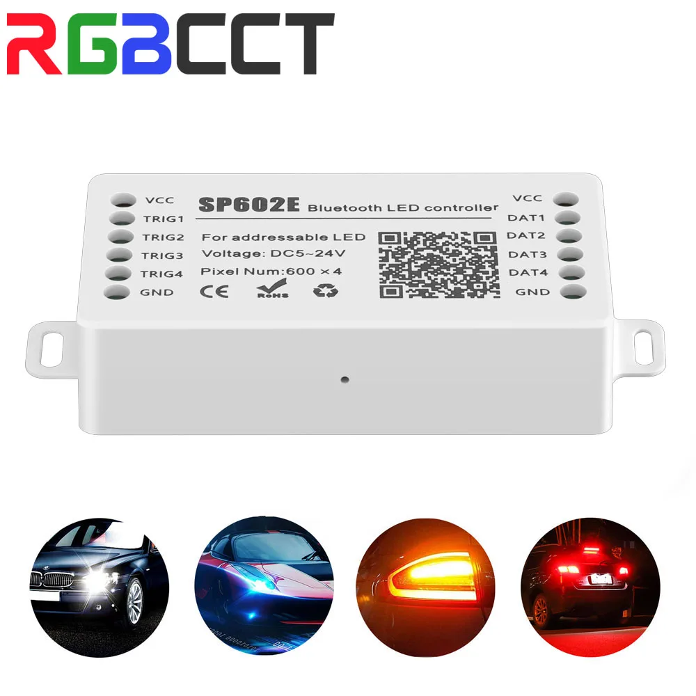 

SP602E 4 CH Signal Output WS2812B Music Controller Built In Mic WS2811 WS2815 LED Light Strip Bluetooth App IOS Android DC5V-24V