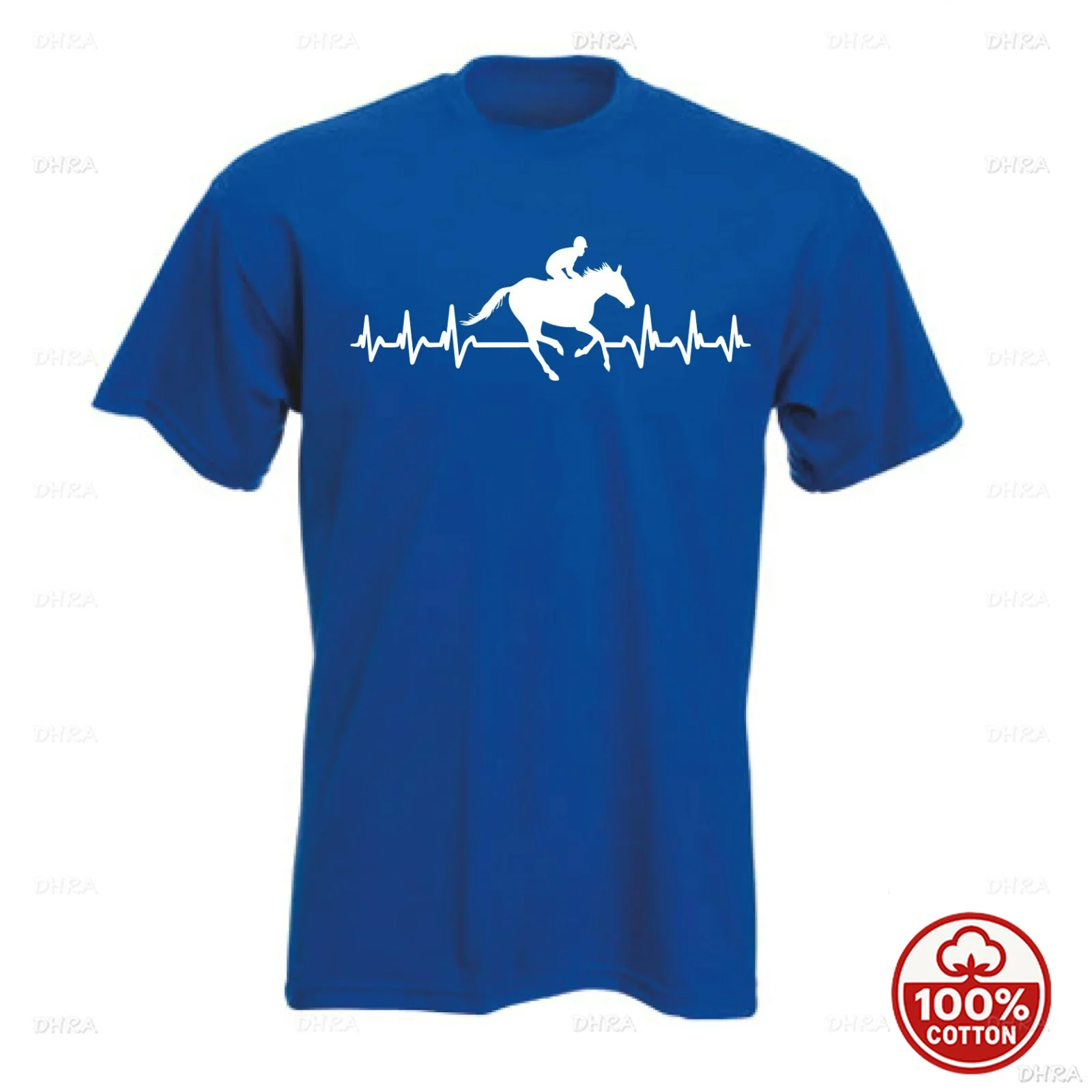 Horse Racing T-Shirt Equestrian Heartbeat Line Silhouette Graphic Short Sleeve Top