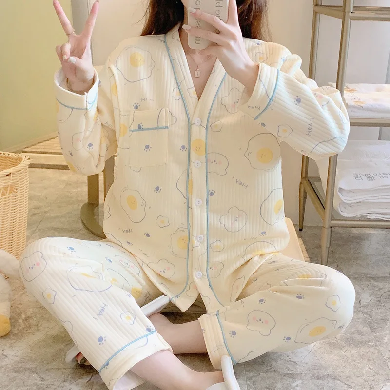 

Air Cotton Pajamas for Pregnant Women Printting Autumn Winter Thickened Postpartum Clothing Breastfeeding Maternity Pajamas Sets