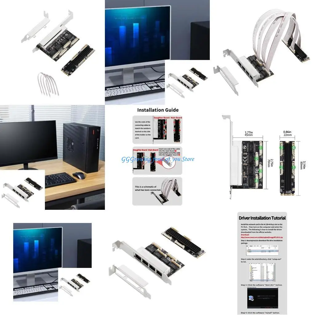 

H9EB Seamless Networking M.2 to 4xRJ45 Ethernet Networks Card with Data Cable