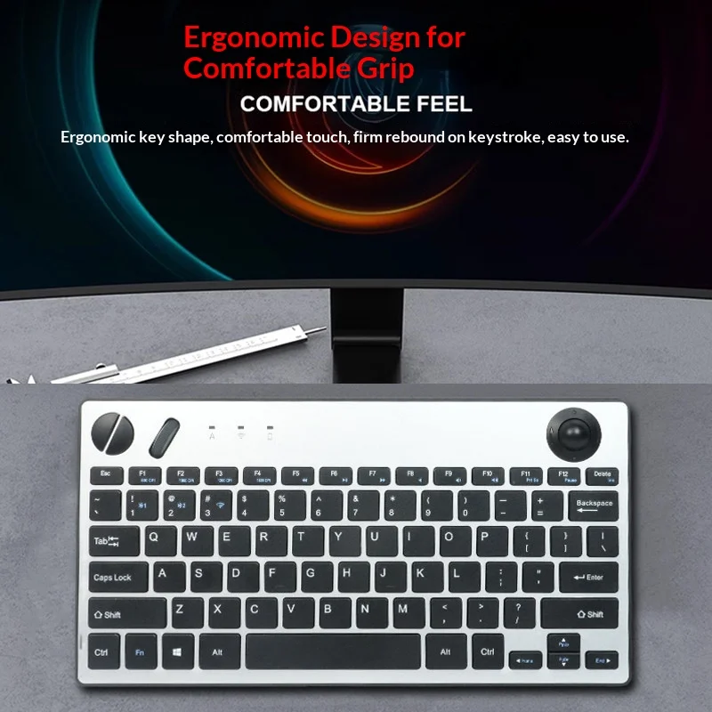 New Wireless Bluetooth Trackball Keyboard Silent Multimedia Keys Scroll Wheel Left Right Button For Office Pc Computer Laptop