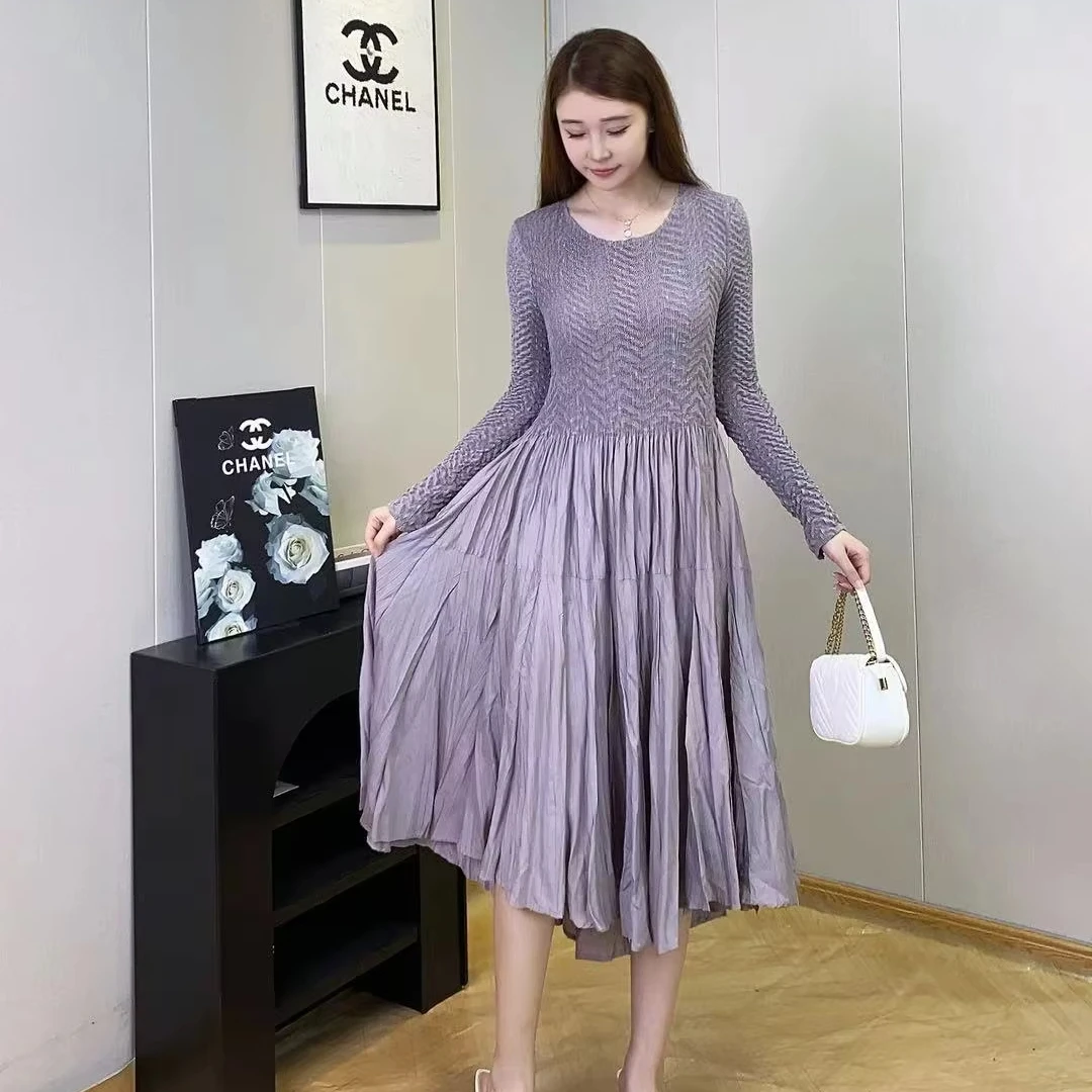 High Quality Fashion Smocked Dress 2024 New Women's Casual Dress Slim Fit Long Sleeve Embossed Pleated Elegant Dress