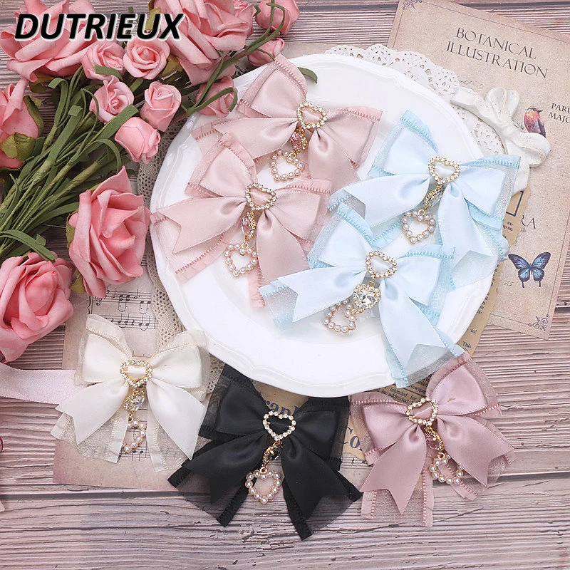 

Japanese Style Girl Hair Accessoires Sweet Cute Hair Clip Pearl Heart Pendant Rhinestone Barrettes Fashion Hair Pin Female