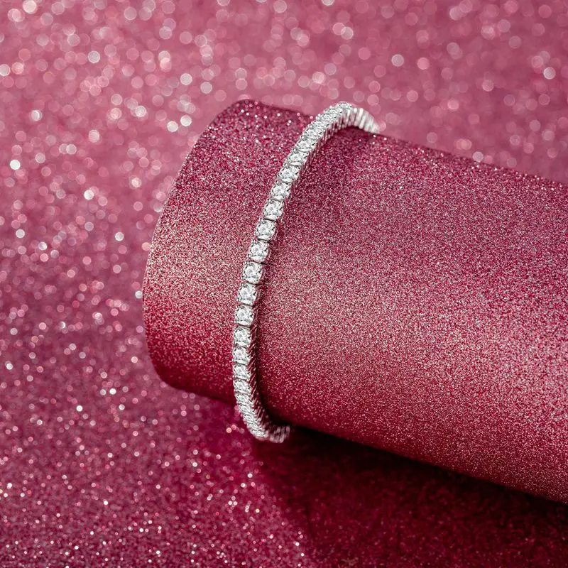 Gentle Vibe 54 Stone Stretch Tennis Bracelet 3mm Per Stone For Women, Moissanite PT950 Platinum Casual Daily Bracelet