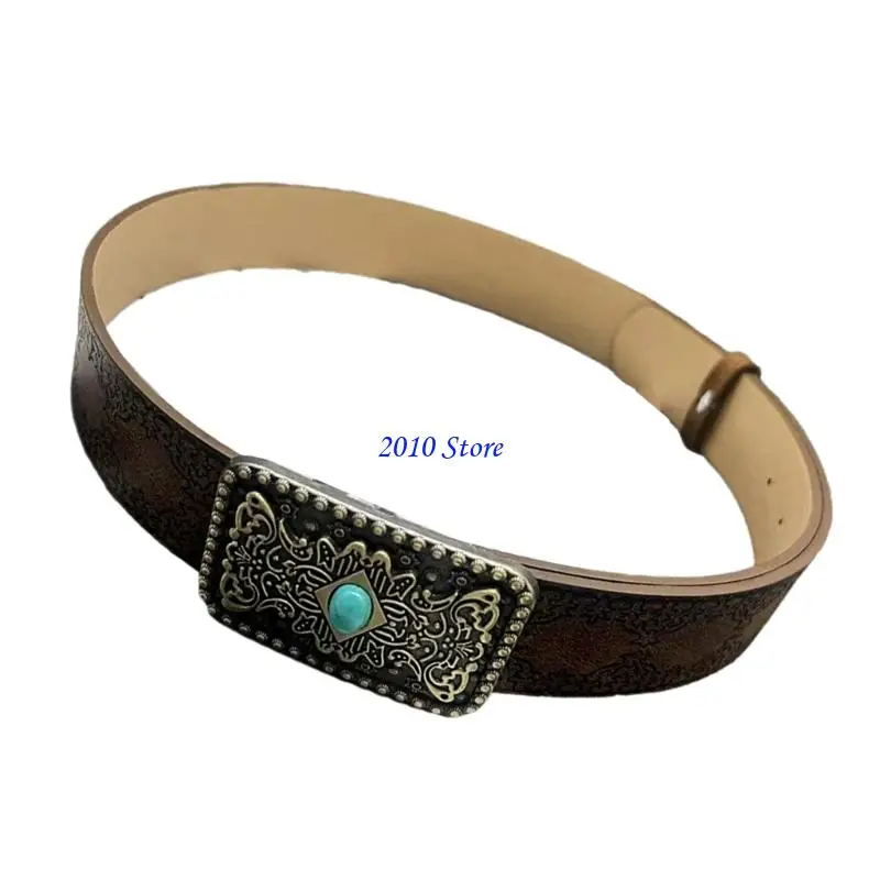 حزام F3MF Edgy Buckles حزام ناعم من الجلد الصناعي باللون البني، حزام منقوش فريد من نوعه، إكسسوار للجنسين قابل للتعديل للملابس #1