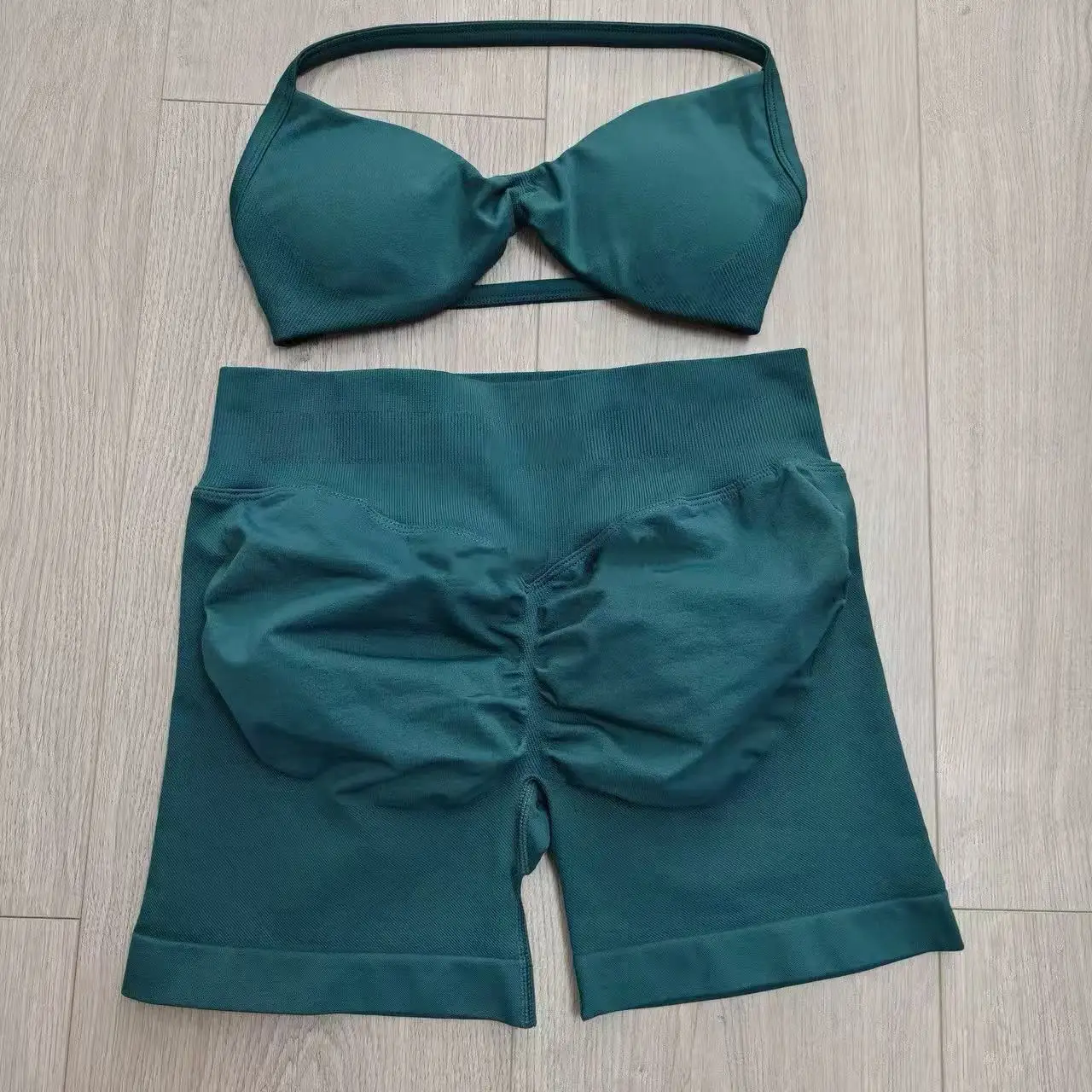 

2 Piece Sports Gym Set Strappy Bra Yoga Underwear Short Sport Leggings Bicycle Running Sportswear Woman Seamless Yoga Set