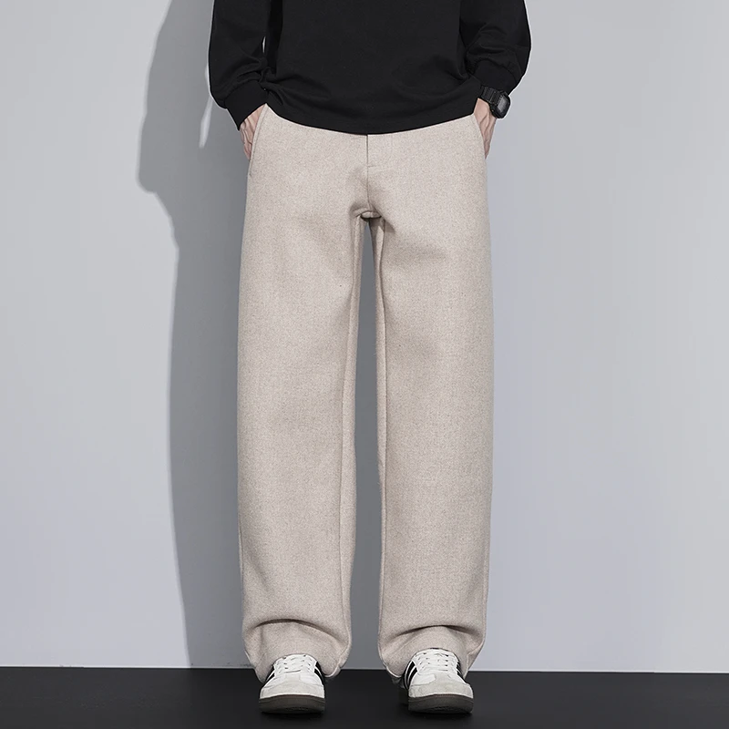 Autumn Winter Wool Casual Pant Men Streetwear Fashion Loose Casual Straight Pants Plus Size Long Trousers
